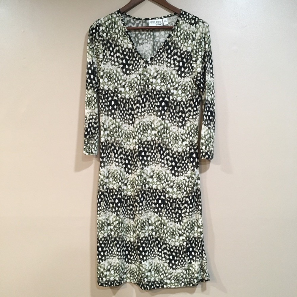Attitudes‎ by Renee Midi Dress Women XS Green Black Cream Forest Fairy Grunge